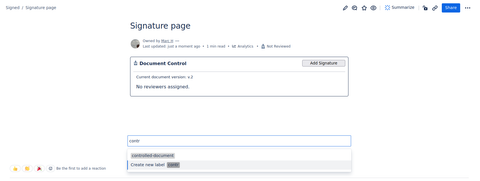 Adding the Document Control label.