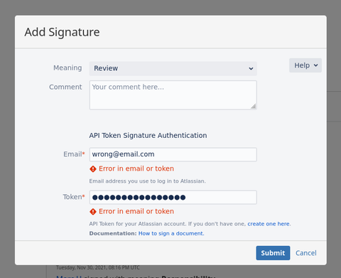 Signing a page with API key.