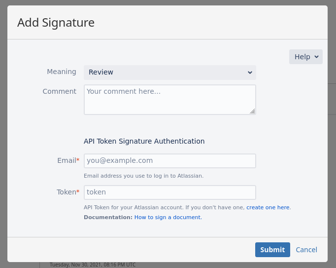 Document Control authenticate signature screenshot