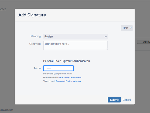 Signing a page with personal token.