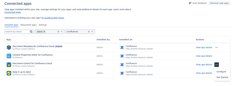 The Administration -Connected Apps view of the add-on