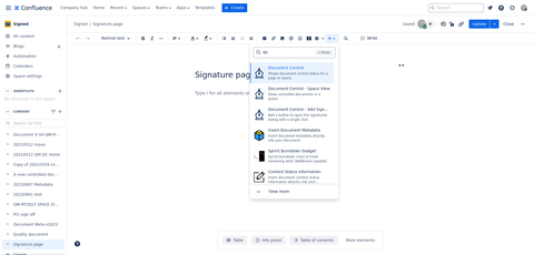 Inserting the Document Control macro.