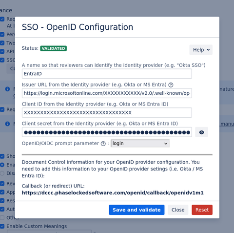 OpenID configuration dialogue.