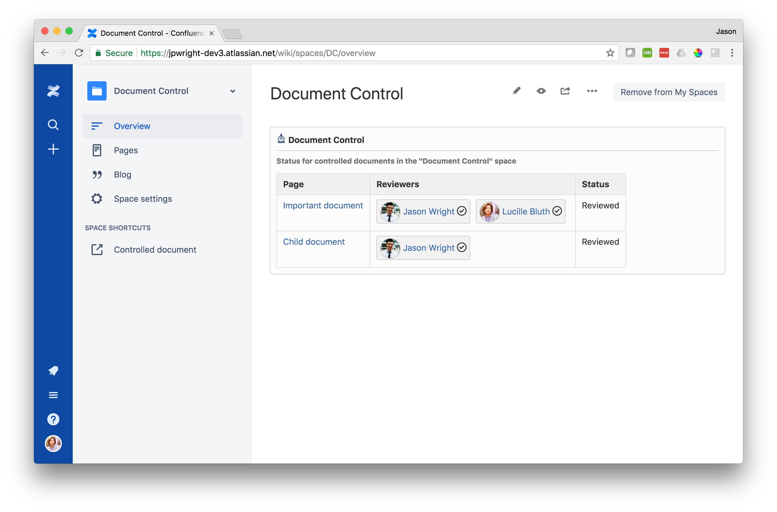 Document Control status screenshot