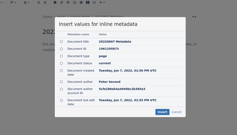 Selecting which metadata to insert.