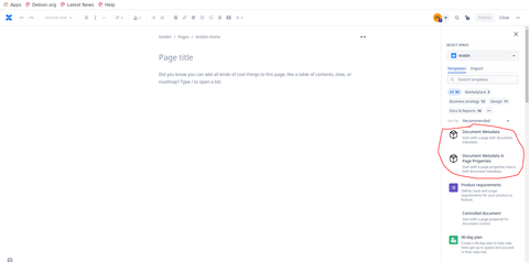 Choosing a Document Metadata template.
